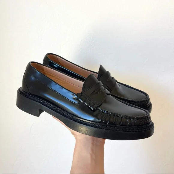 J. Crew Rowan Black Leather Penny Loafers Slip On Business Casual Shoes Size 7 - Picture 1 of 8